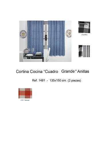 Cortina Cocina "Cuadro Grande" Anillas (2 Piezas) 135X150 cm.