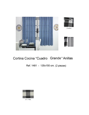 Cortina Cocina "Cuadro Grande" Anillas (2 Piezas) 135X150 cm.