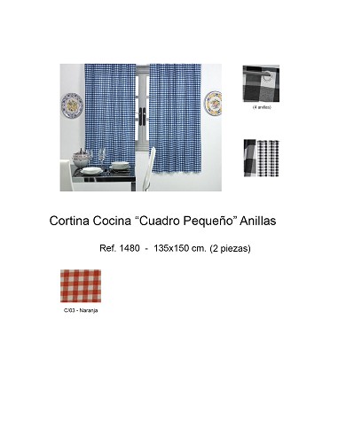 Cortina Cocina "Cuadro Pequeño" Anillas (2 Piezas) 135X150 cm.