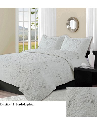 Colcha Blanca Bouti Bordada 180X270 Cms. + 1 Funda Cojín (Total: 2 Piezas)