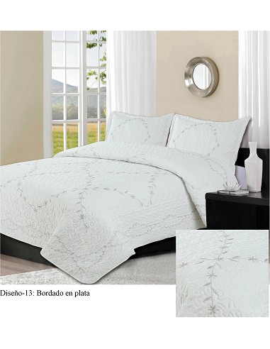 Colcha Blanca Bouti Bordada 180X270 Cms. + 1 Funda Cojín (Total: 2 Piezas)